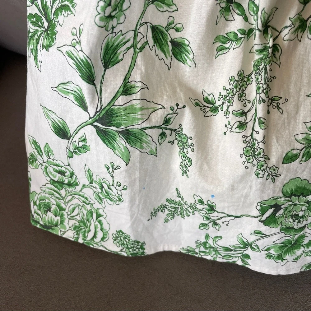 Gal Meets Glam Lisa Green White Toile Floral Tiered Mini Dress 4 - Picture 9 of 16